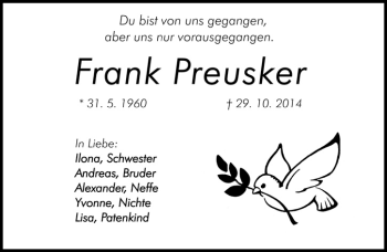 Traueranzeige von Frank Preusker von Hersbrucker Zeitung
